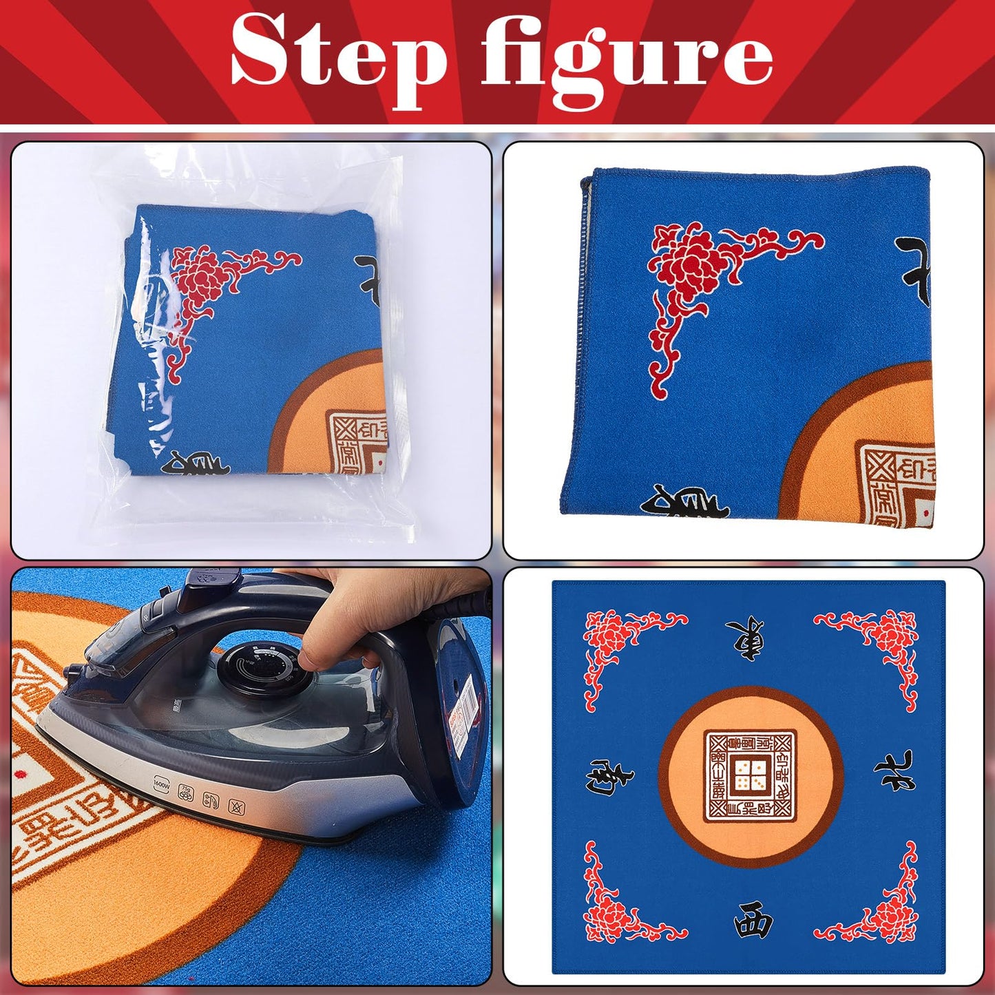 Panelee 2 Pcs Mahjong Mat Table Cover – Non-Slip, Noise-Reducing Gaming Mats (30.7 x 30.7 in) – Blue & Red