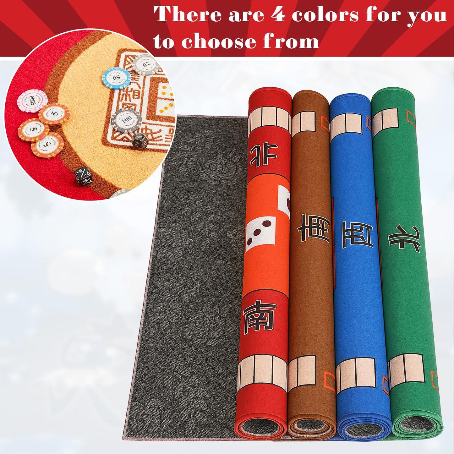Panelee 2 Pcs Mahjong Mat Table Cover – Non-Slip, Noise-Reducing Gaming Mats (30.7 x 30.7 in) – Blue & Red