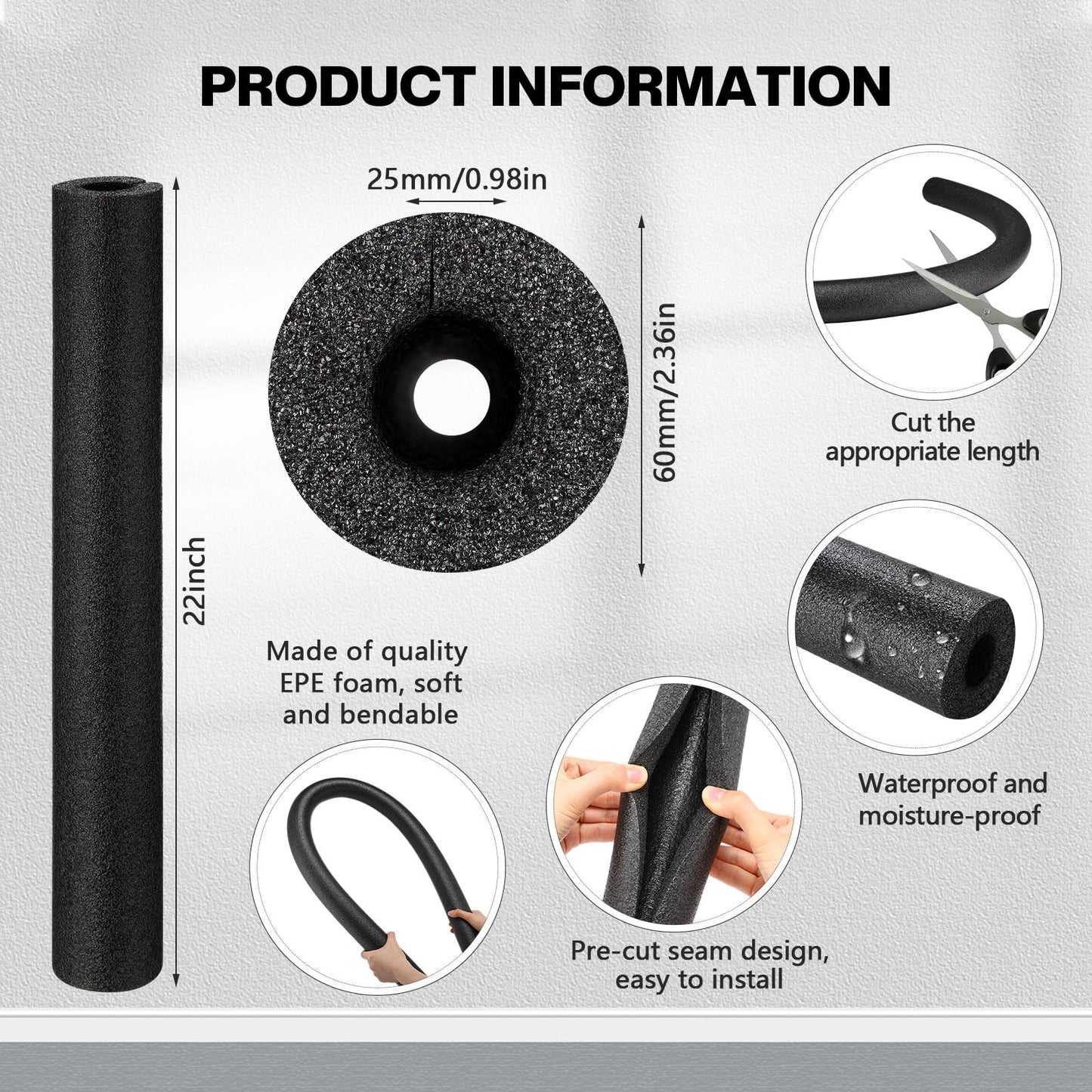 Pangda 3 Pack Pool Noodles 22 Inch – Jumbo Black Foam Noodles with Padding & Floating Aid