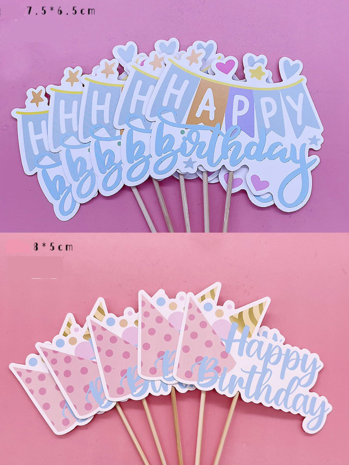 Pangogogo 50Pcs Happy Birthday Cupcake Toppers — 10 Styles Colorful Balloon Hats