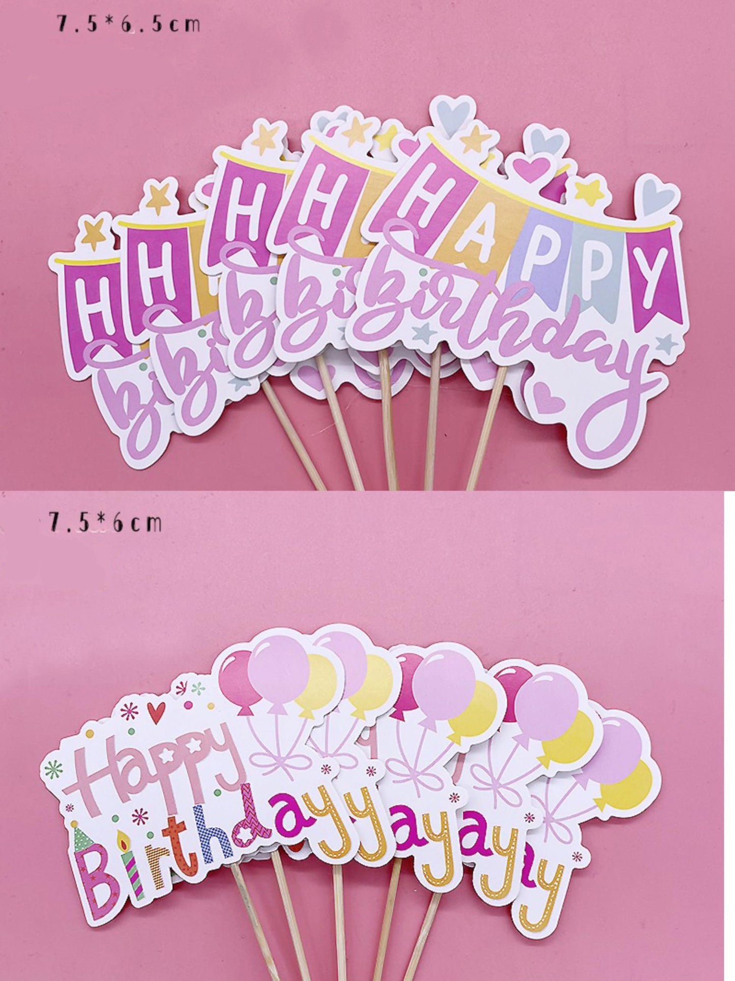 Pangogogo 50Pcs Happy Birthday Cupcake Toppers — 10 Styles Colorful Balloon Hats