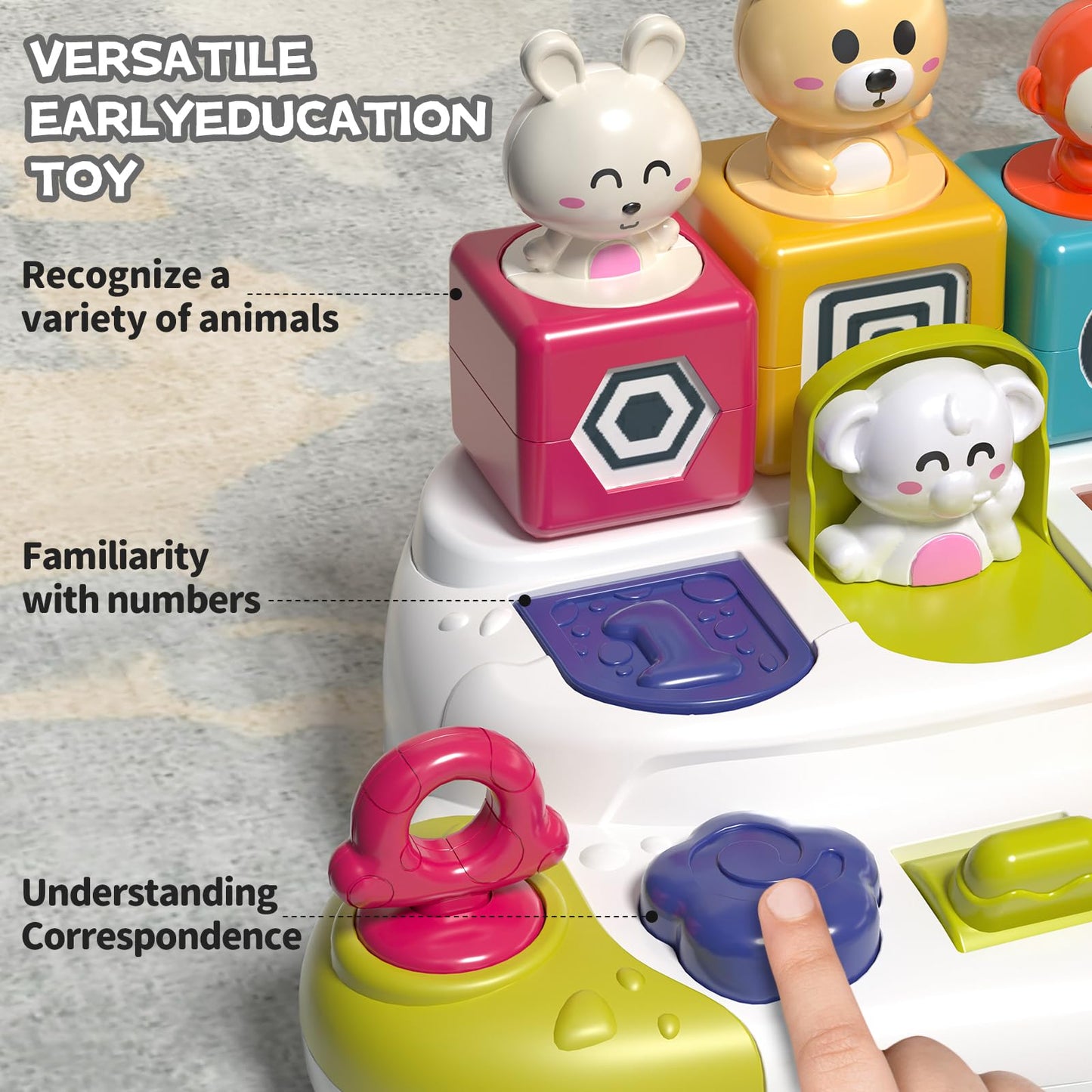 PANITU Baby Pop Up Animal Toys with Buttons & Colors – Montessori-Inspired Cause & Effect for 9 Months+