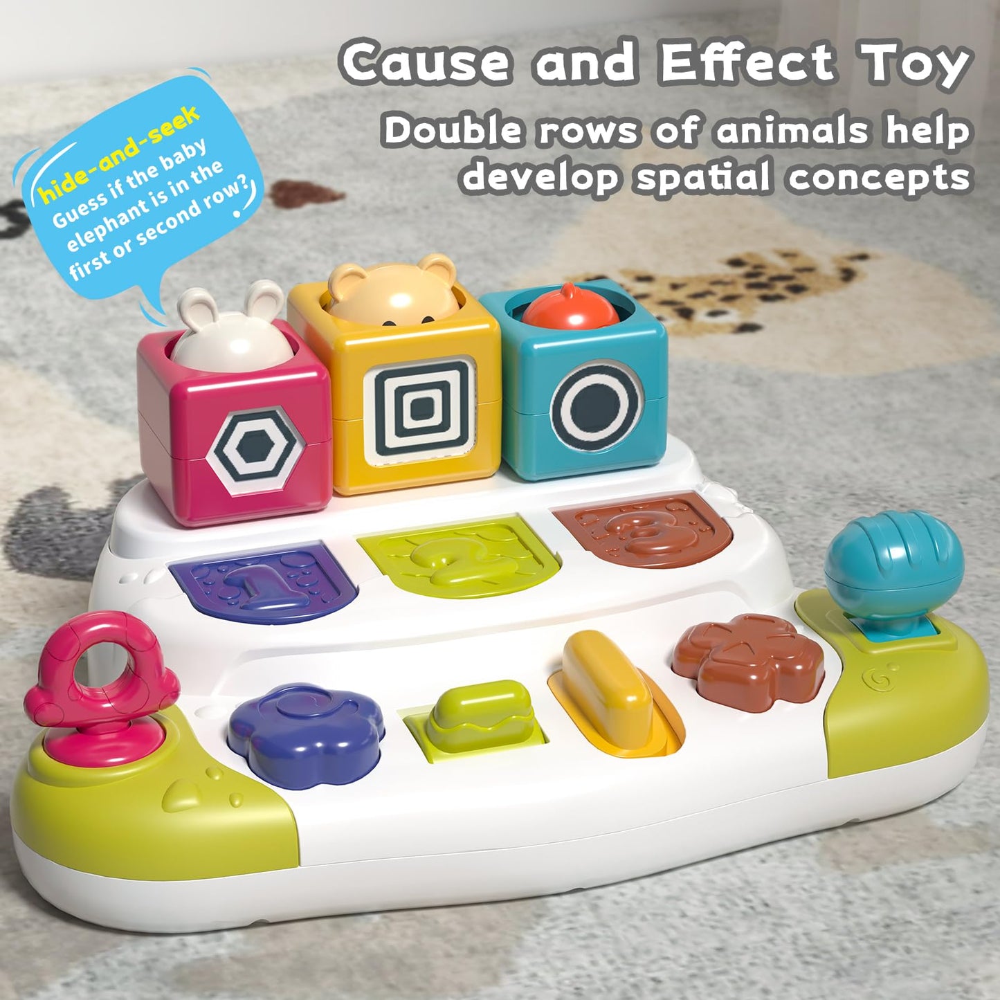 PANITU Baby Pop Up Animal Toys with Buttons & Colors – Montessori-Inspired Cause & Effect for 9 Months+