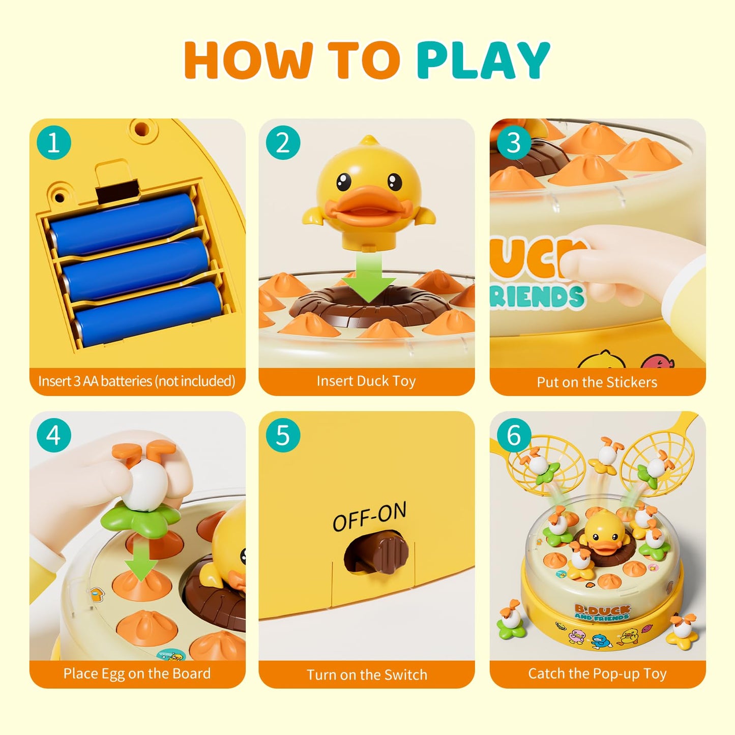 PANITU B.Duck Bounce & Catch Board Game – Interactive Music Toy for Kids 4-6