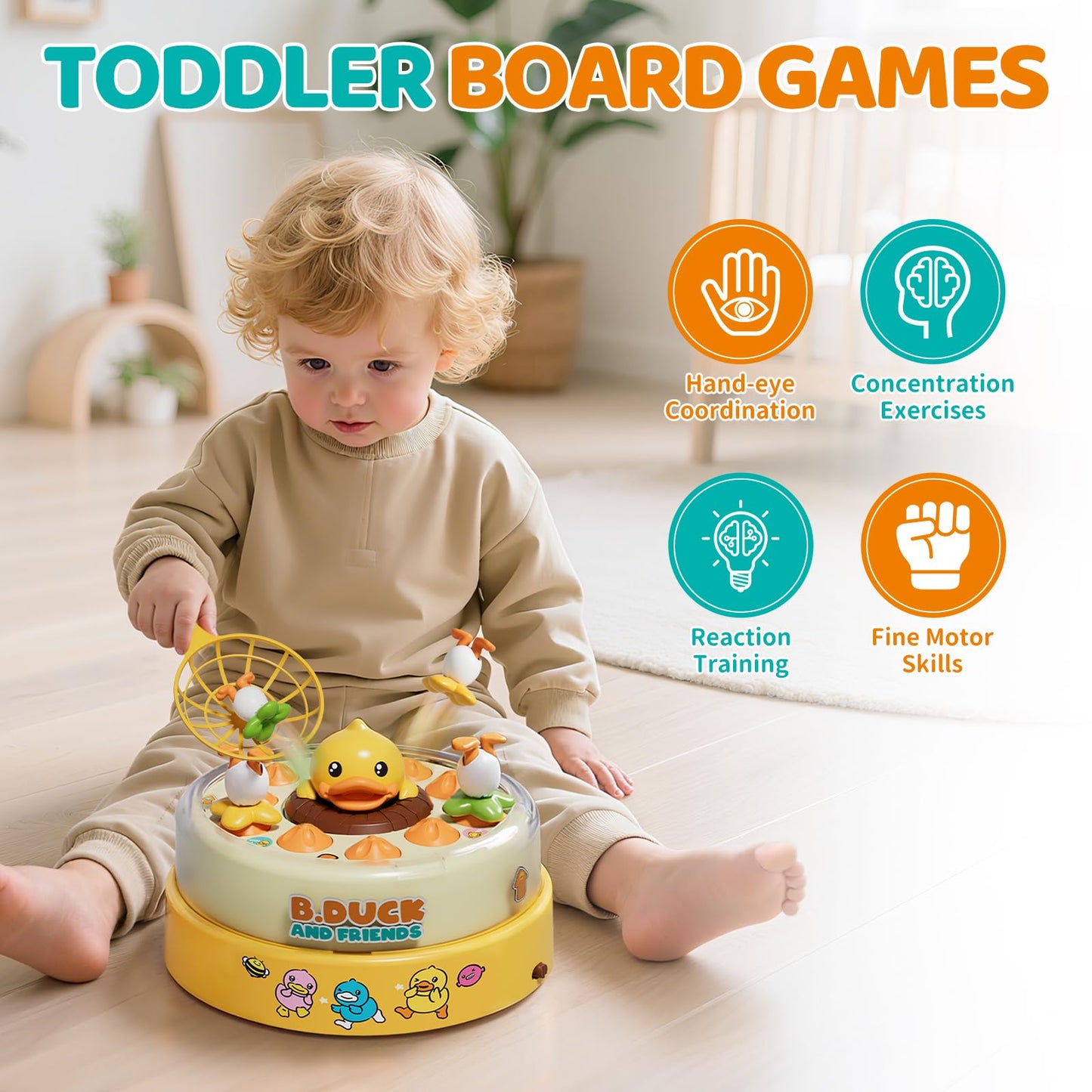 PANITU B.Duck Bounce & Catch Board Game – Interactive Music Toy for Kids 4-6
