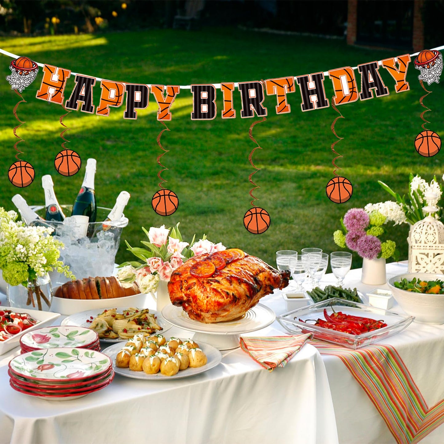 PANRRPERS Basketball Birthday Banner & Hanging Swirl Decor – Easy-Install Party Decorations
