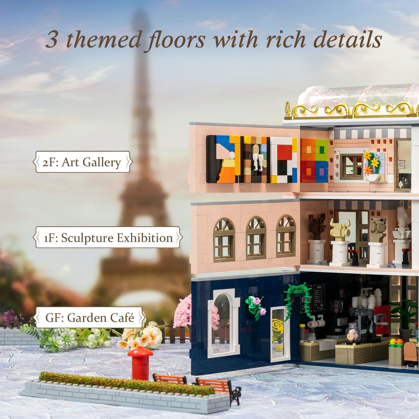 PANTASY Blossom Café: 3-Story Glasshouse Modular Building Set – Café, Gallery & Floral Atrium