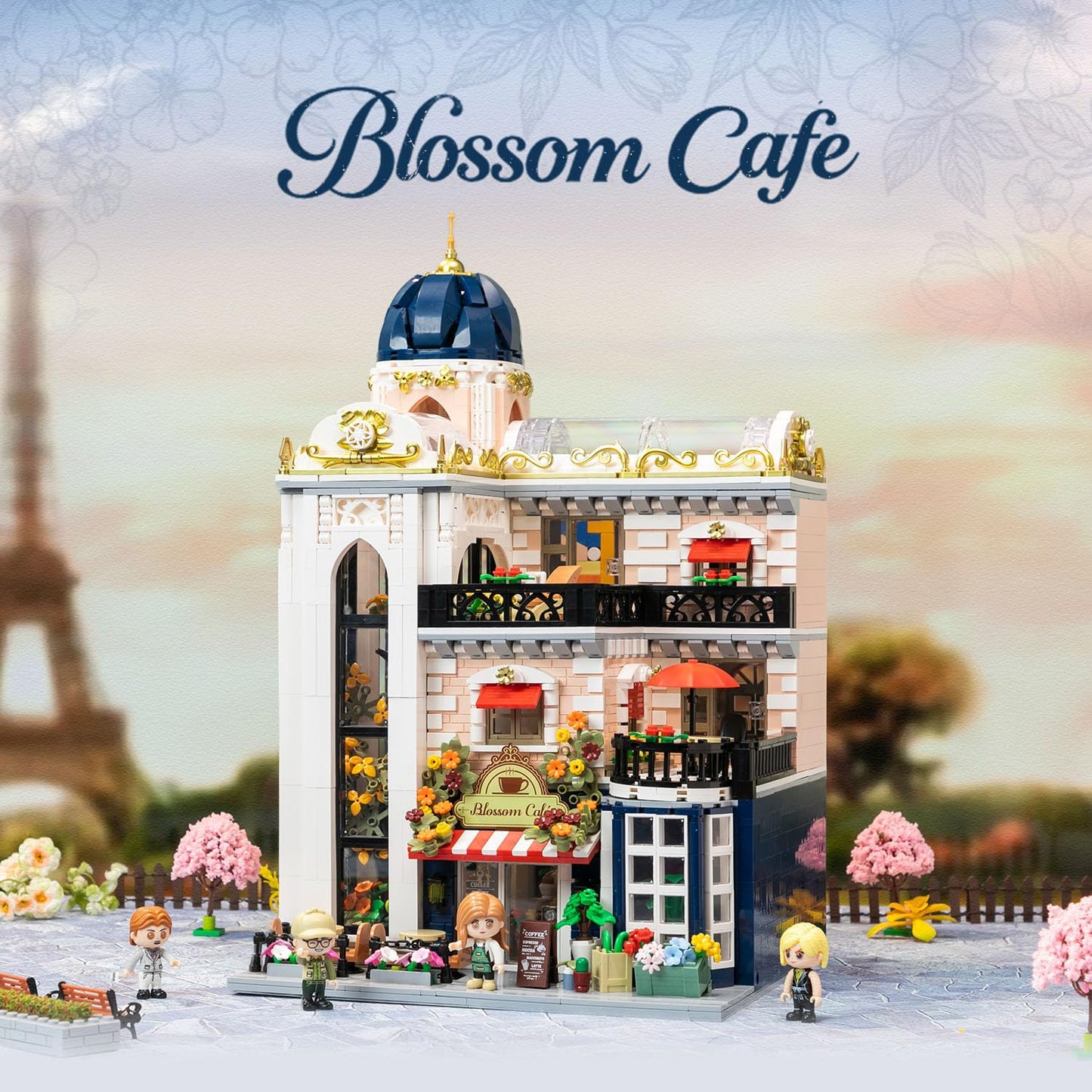 PANTASY Blossom Café: 3-Story Glasshouse Modular Building Set – Café, Gallery & Floral Atrium