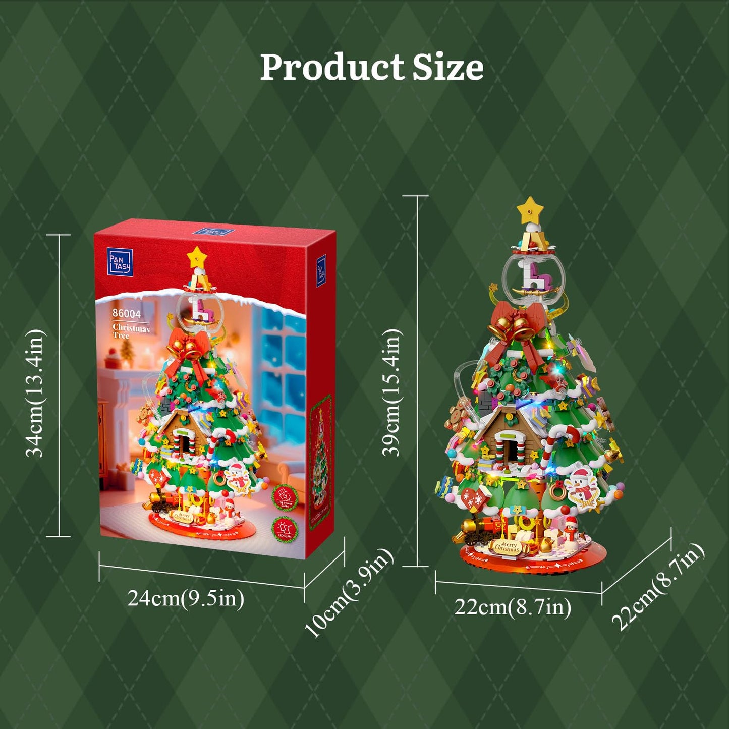 Pantasy Christmas Tree Building Block Set | 39 cm Lighted Display with Crystal Ball Topper