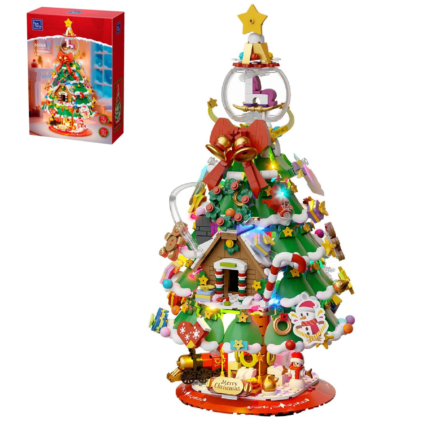 Pantasy Christmas Tree Building Block Set | 39 cm Lighted Display with Crystal Ball Topper