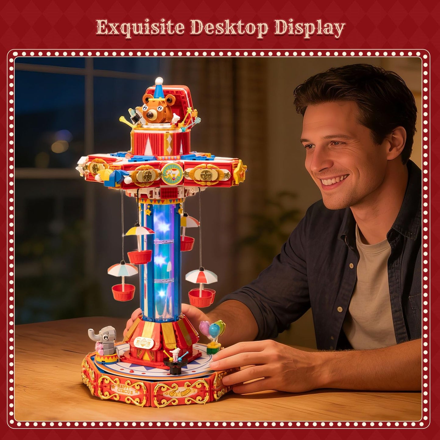 PANTASY Circus Paradrop Building Block Set — LED Lights, Motorized Ride, Type-C Powered Display