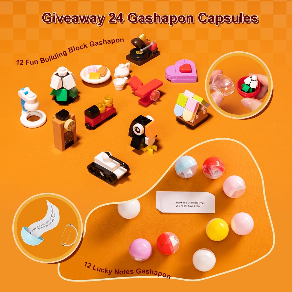 PANTASY Retro Gumball Machine Building Block Set – 12 Micro Blocks & 12 Lucky Notes