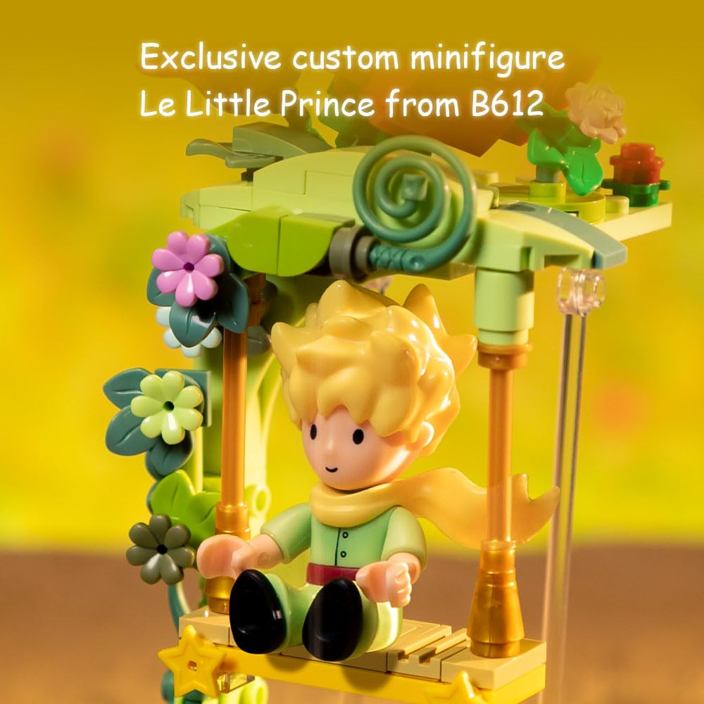 PANTASY Le Petit Prince Building Block Set with Rose Swing | Collectible Minifigure & Display Case