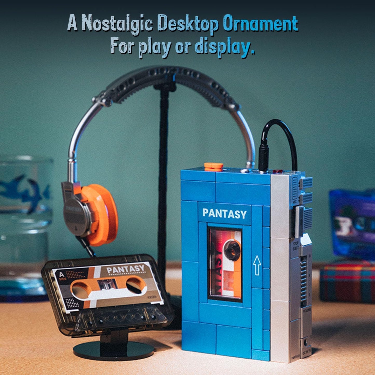 PANTASY Retro Cassette Player Building Set – Interchangeable Tapes, Headphones & Collectible Display