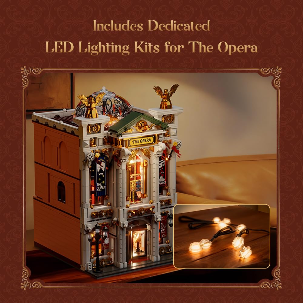 PANTASY Vintage European Grand Theater Building Set – Modular Model with Crystal Dome, LED Lighting & Expandable Street Scenes