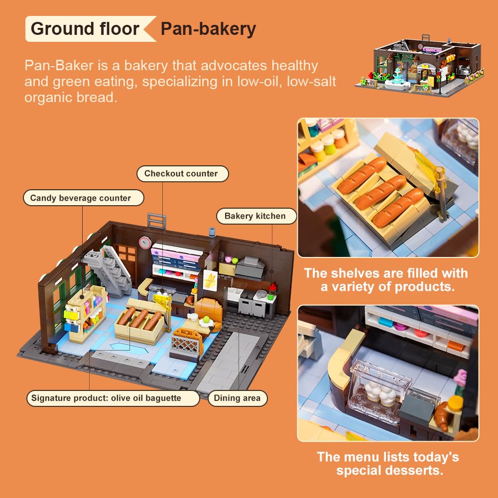 PANTASY European Bakery Building Kit – Four-Level Landmark Construction Set