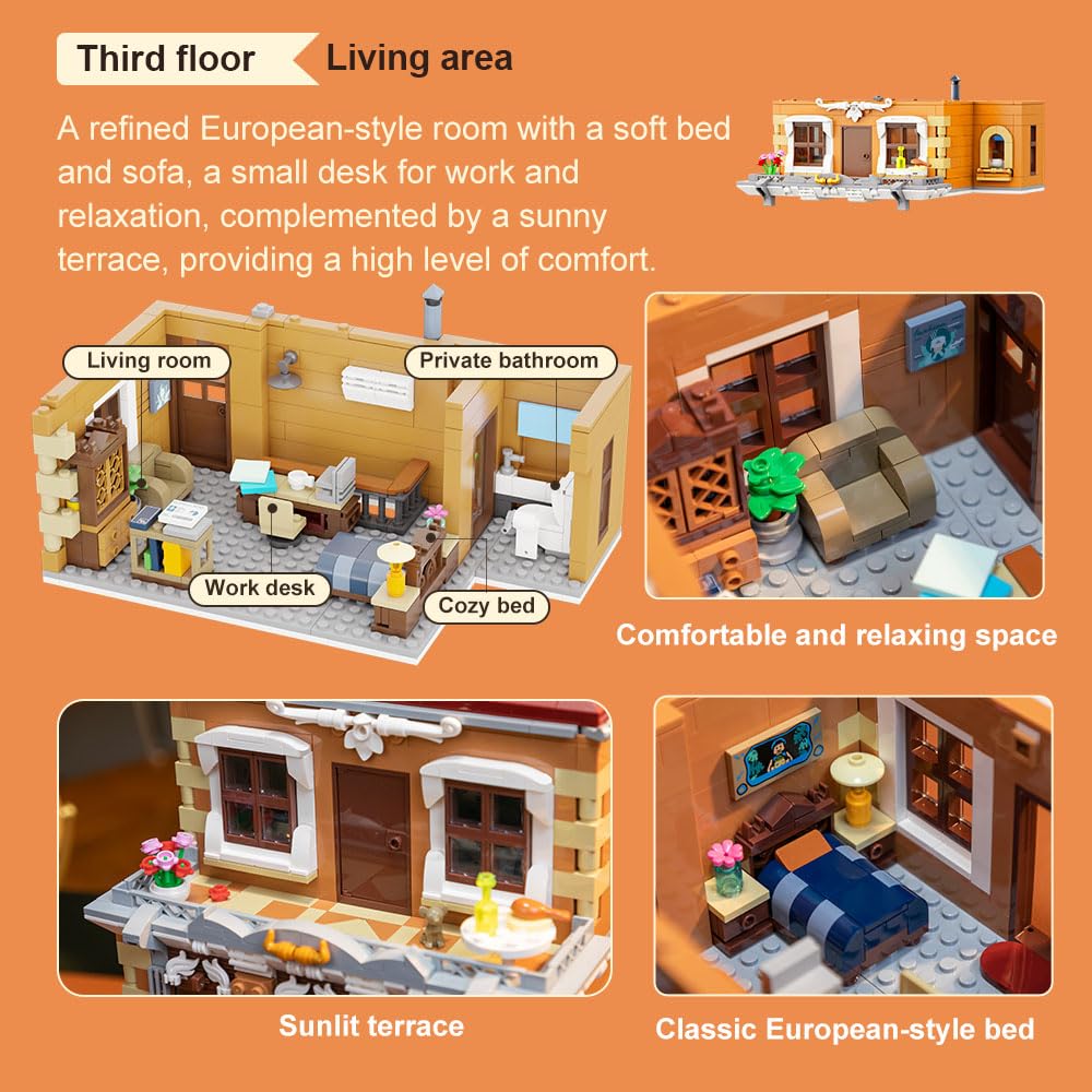 PANTASY European Bakery Building Kit – Four-Level Landmark Construction Set