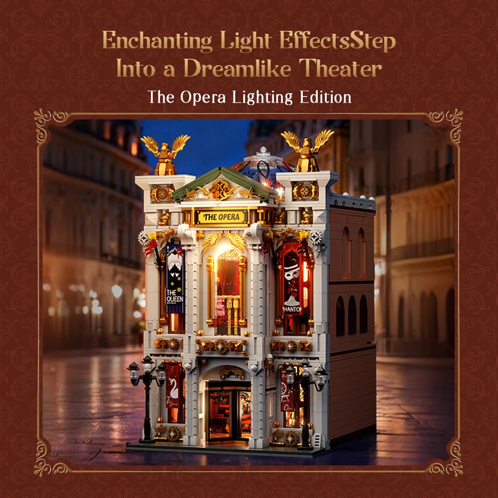 PANTASY Vintage European Grand Theater Building Set – Modular Model with Crystal Dome, LED Lighting & Expandable Street Scenes