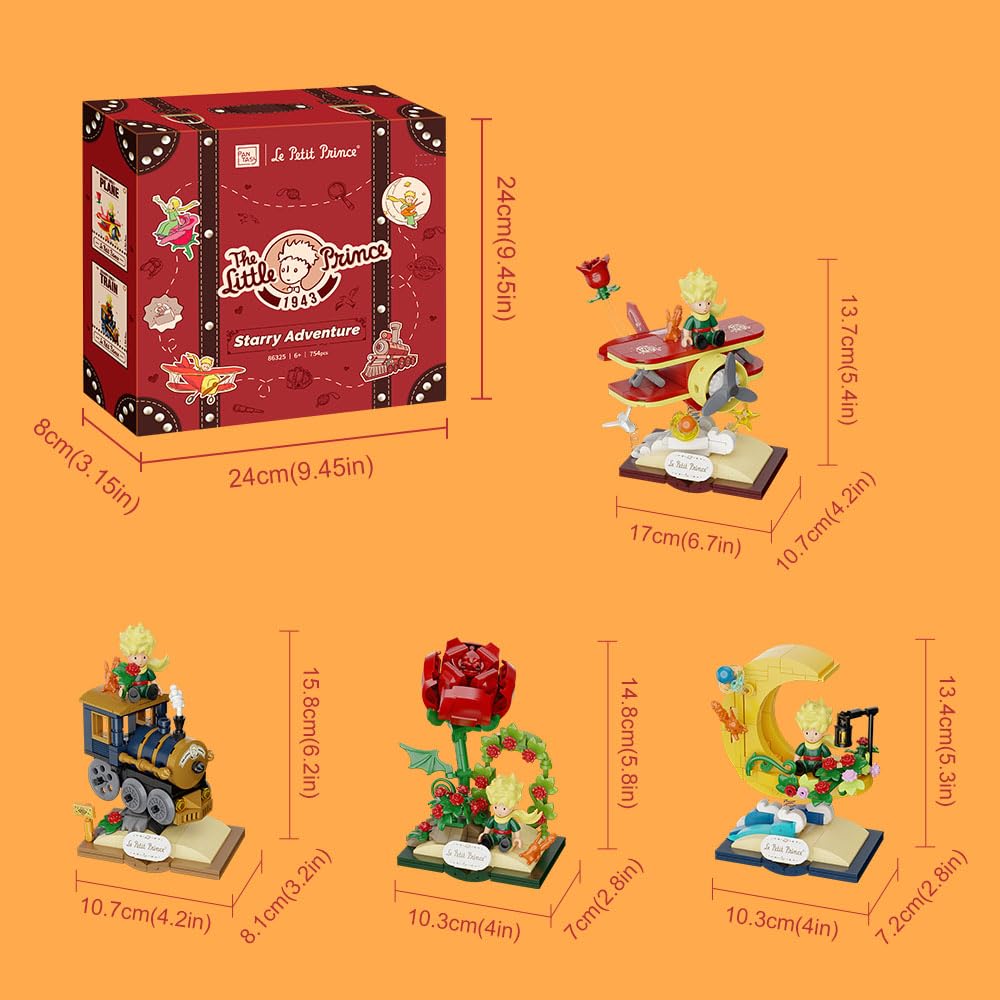 PANTASY Le Petit Prince Building Block Set – Rose, Train, Moon & Airplane Figures