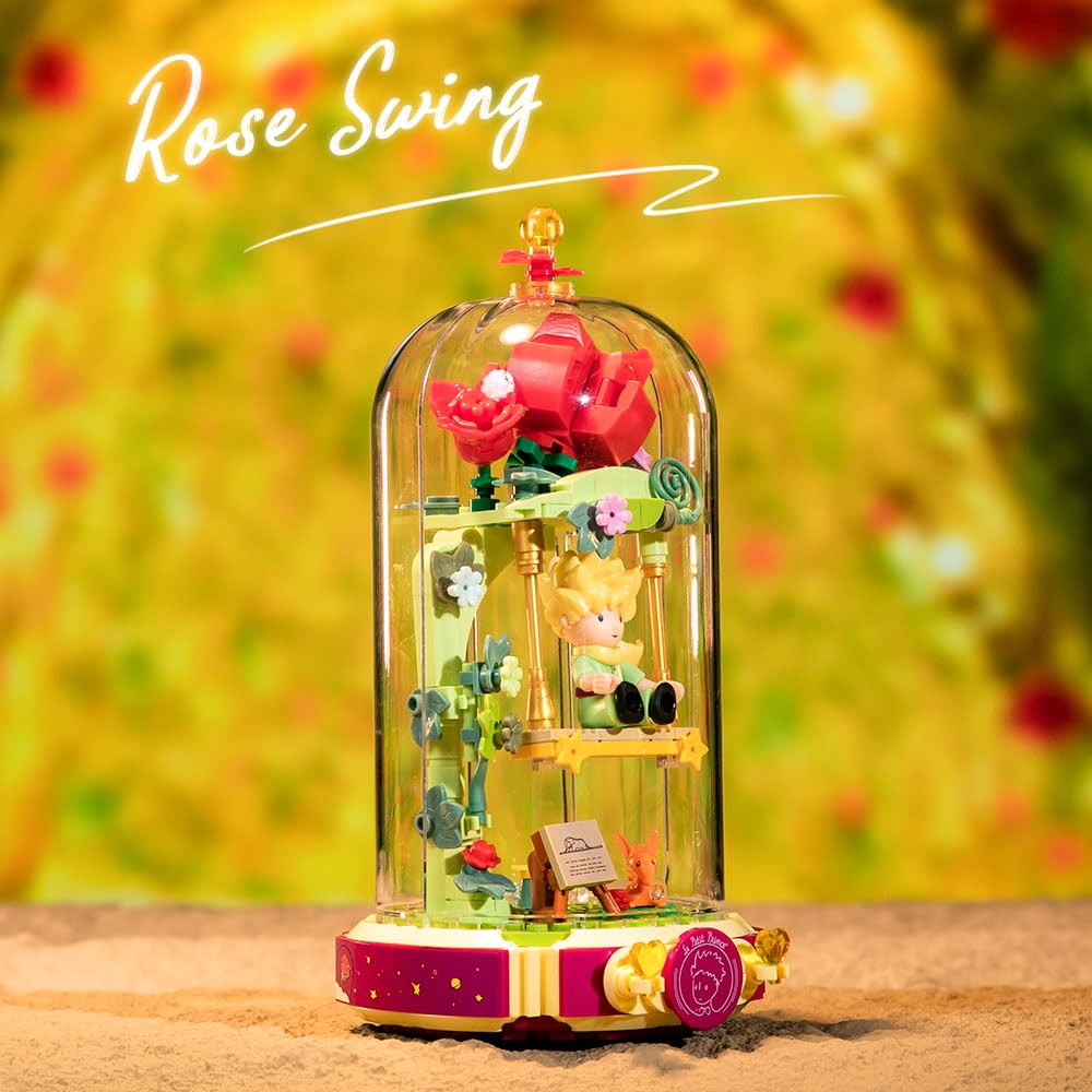 PANTASY Le Petit Prince Building Block Set with Rose Swing | Collectible Minifigure & Display Case