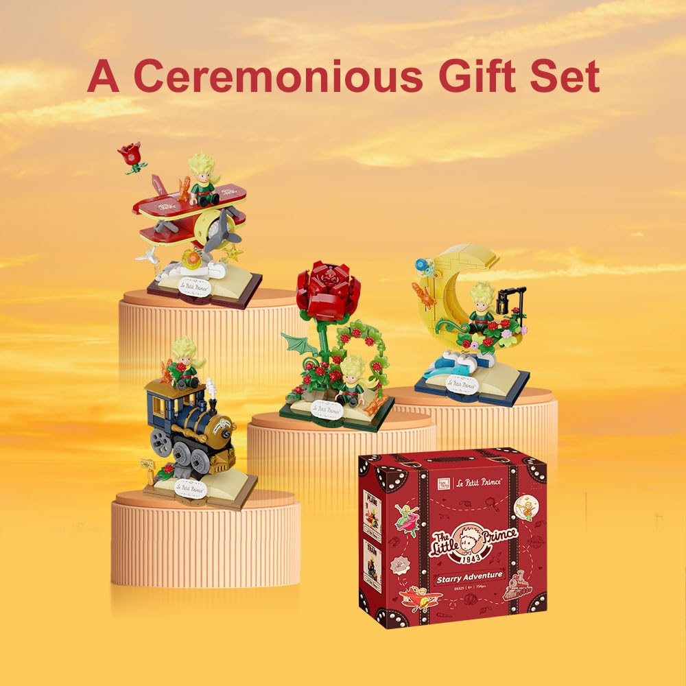 PANTASY Le Petit Prince Building Block Set – Rose, Train, Moon & Airplane Figures