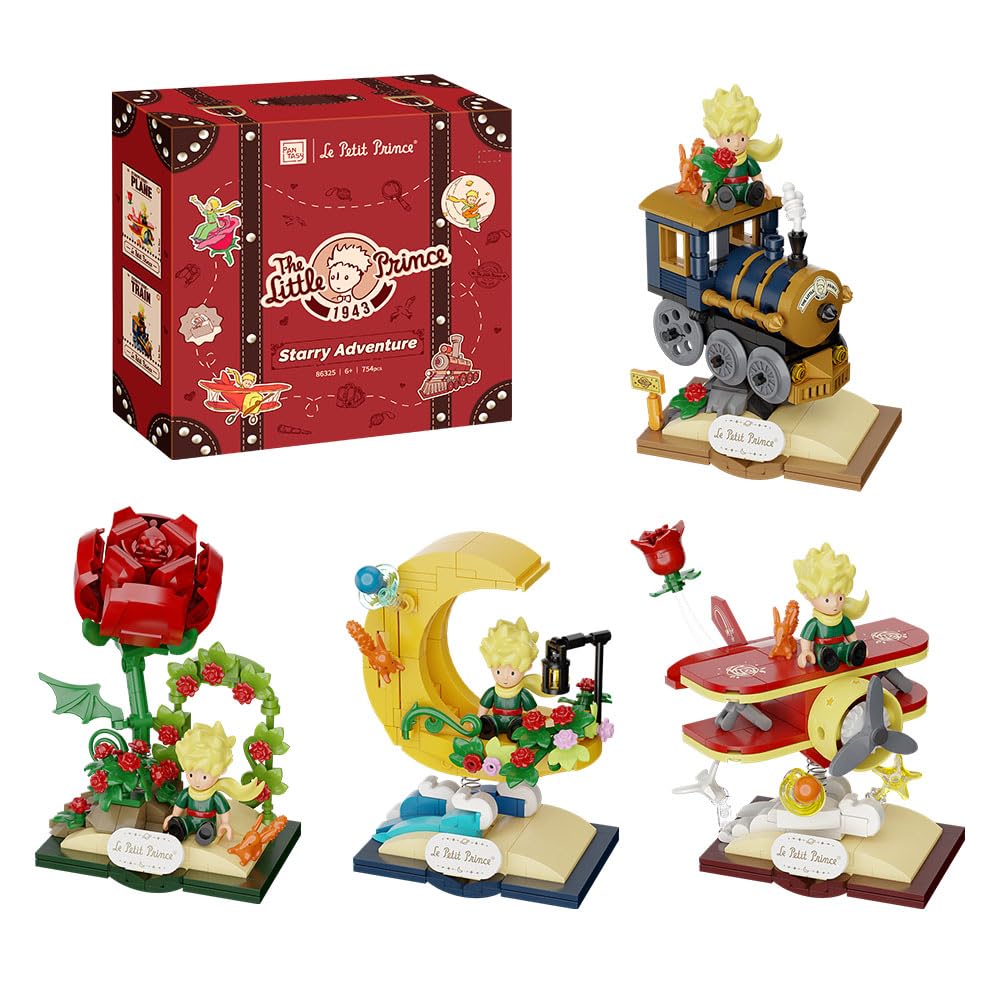 PANTASY Le Petit Prince Building Block Set – Rose, Train, Moon & Airplane Figures