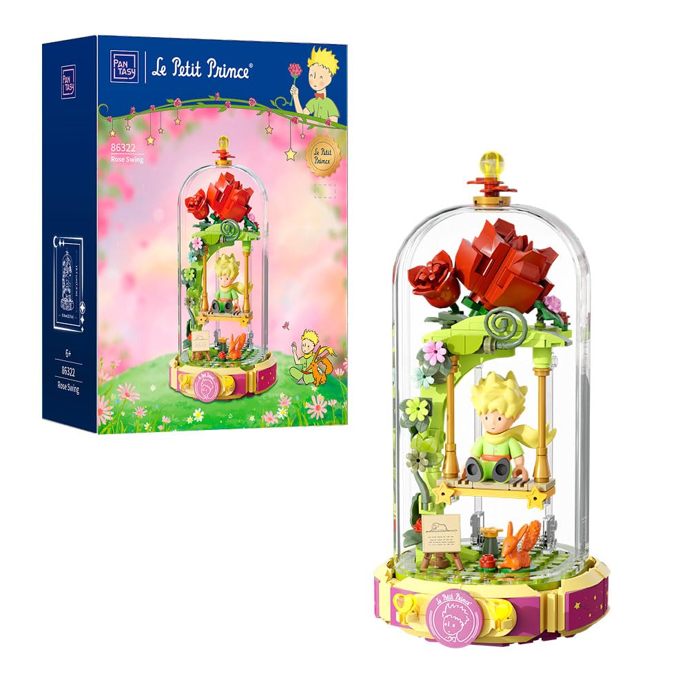 PANTASY Le Petit Prince Building Block Set with Rose Swing | Collectible Minifigure & Display Case