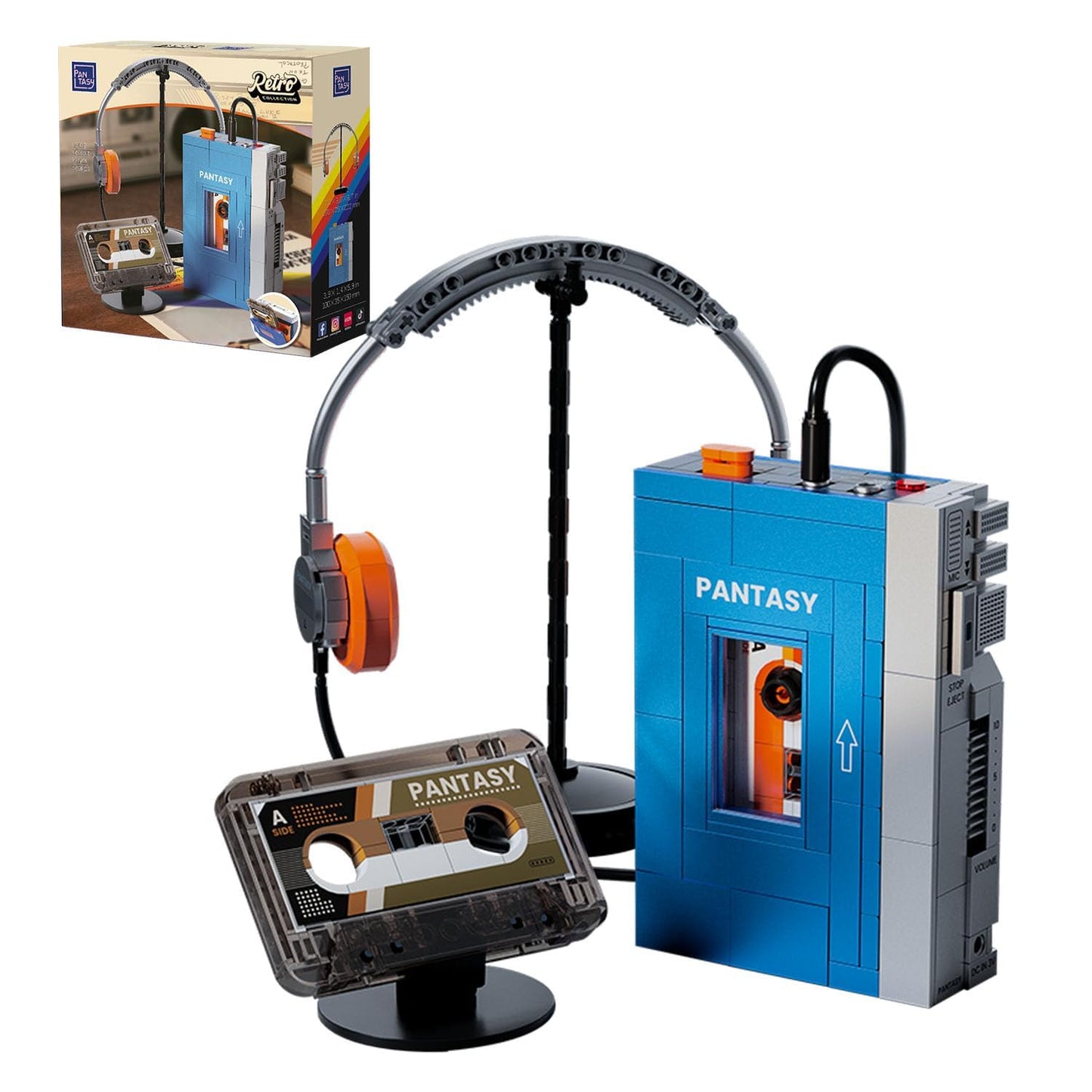 PANTASY Retro Cassette Player Building Set – Interchangeable Tapes, Headphones & Collectible Display