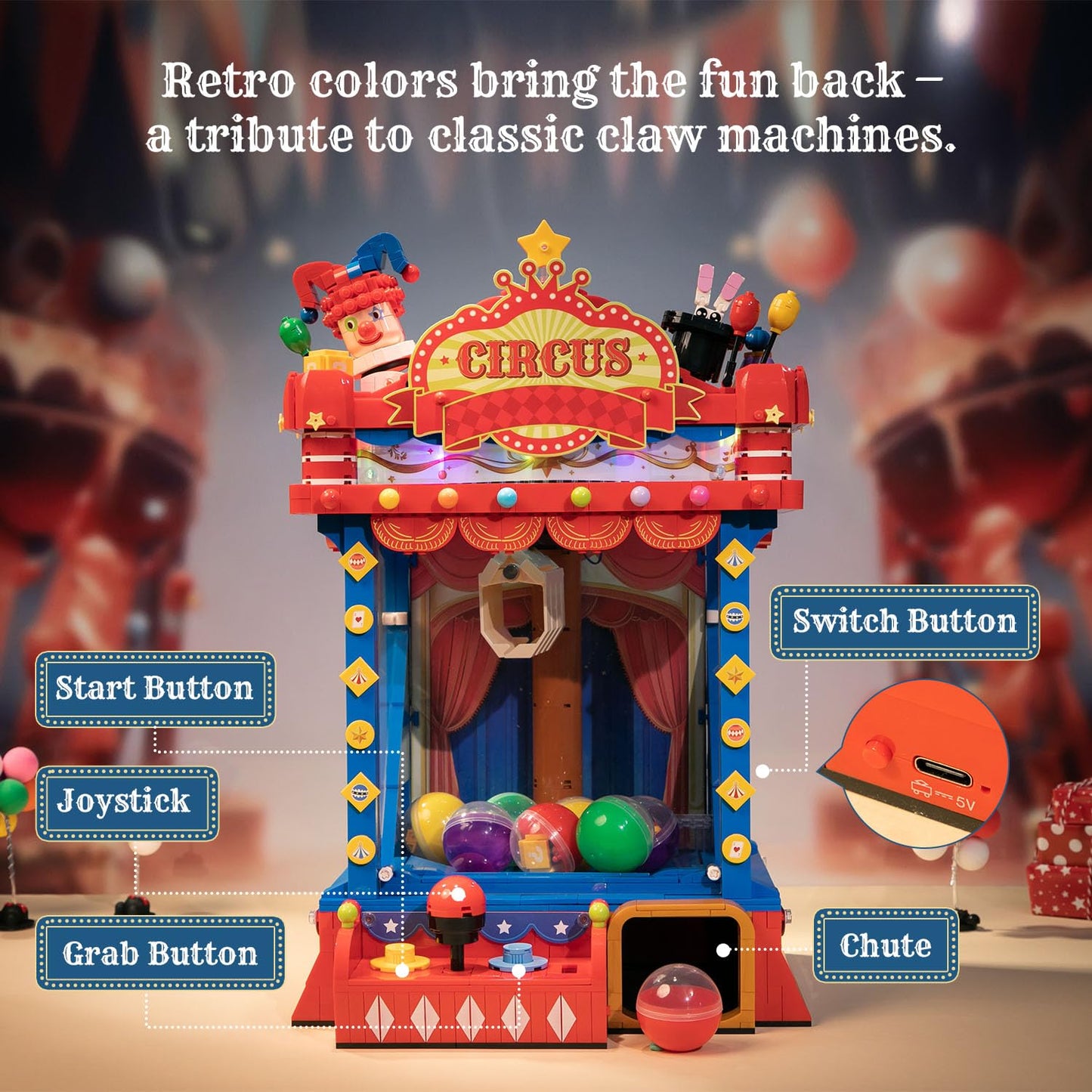 PANTASY Retro Circus Claw Machine Building Kit – Arcade-Style Interactive Display