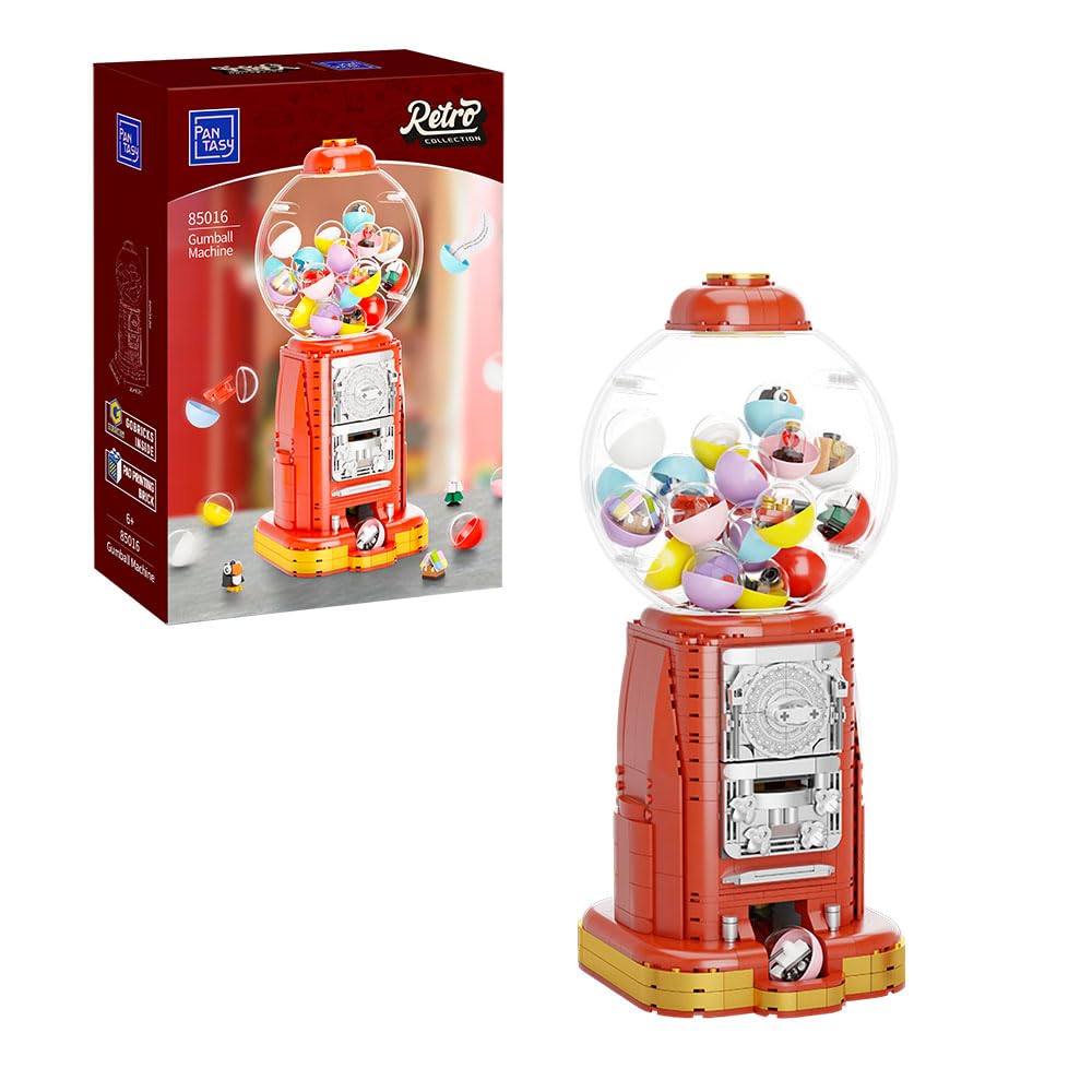 PANTASY Retro Gumball Machine Building Block Set – 12 Micro Blocks & 12 Lucky Notes