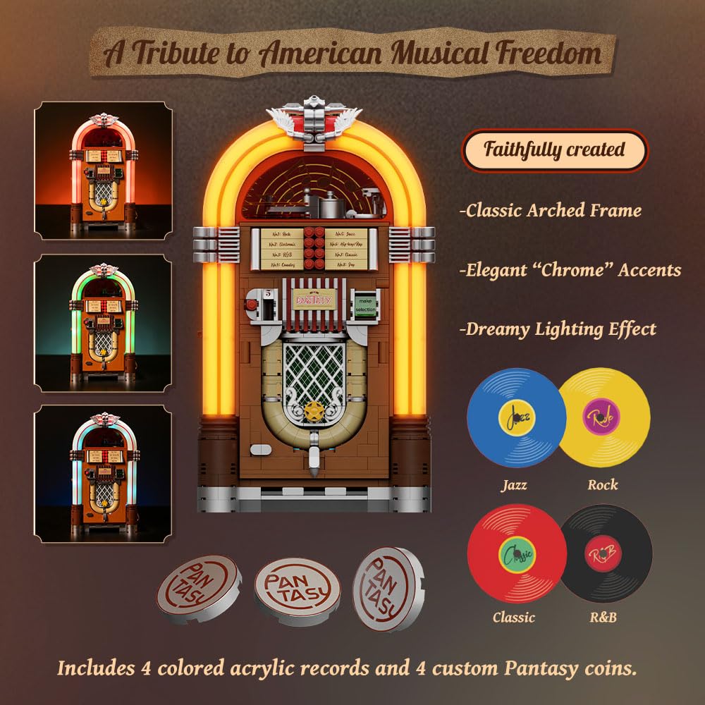 PANTASY Retro Jukebox Building Kit – Coin Slot, Sound Module & Minifigure
