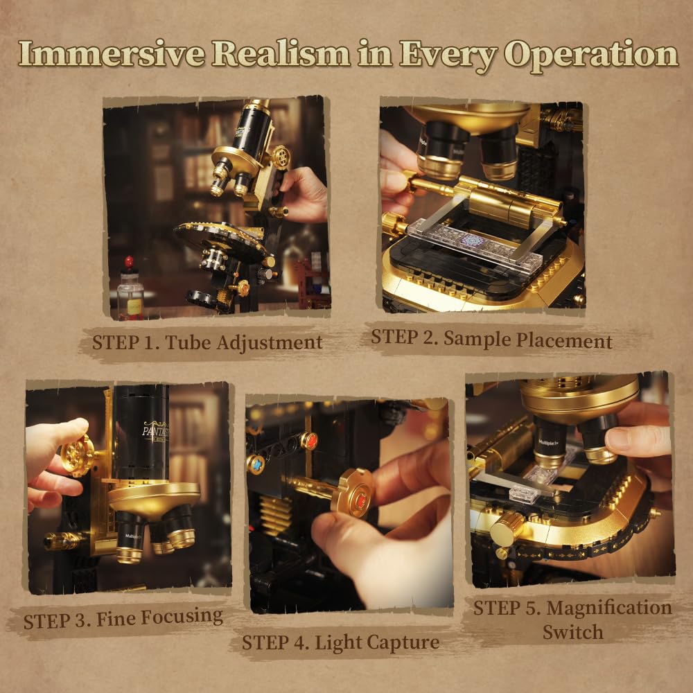PANTASY Retro Microscope Building Kit for Adults – Antique Brass Finish & Lab Accessories