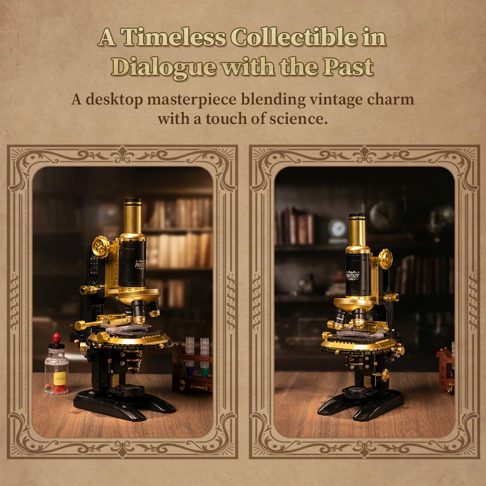 PANTASY Retro Microscope Building Kit for Adults – Antique Brass Finish & Lab Accessories