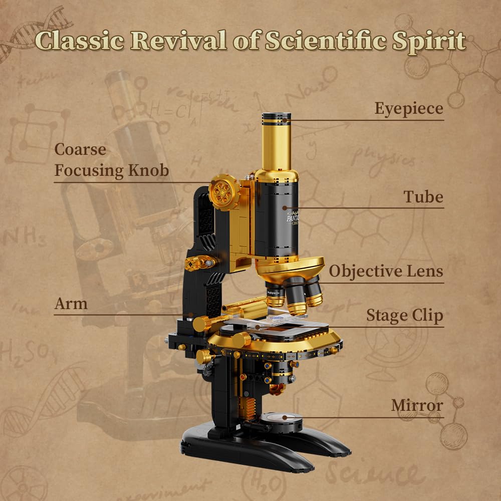 PANTASY Retro Microscope Building Kit for Adults – Antique Brass Finish & Lab Accessories