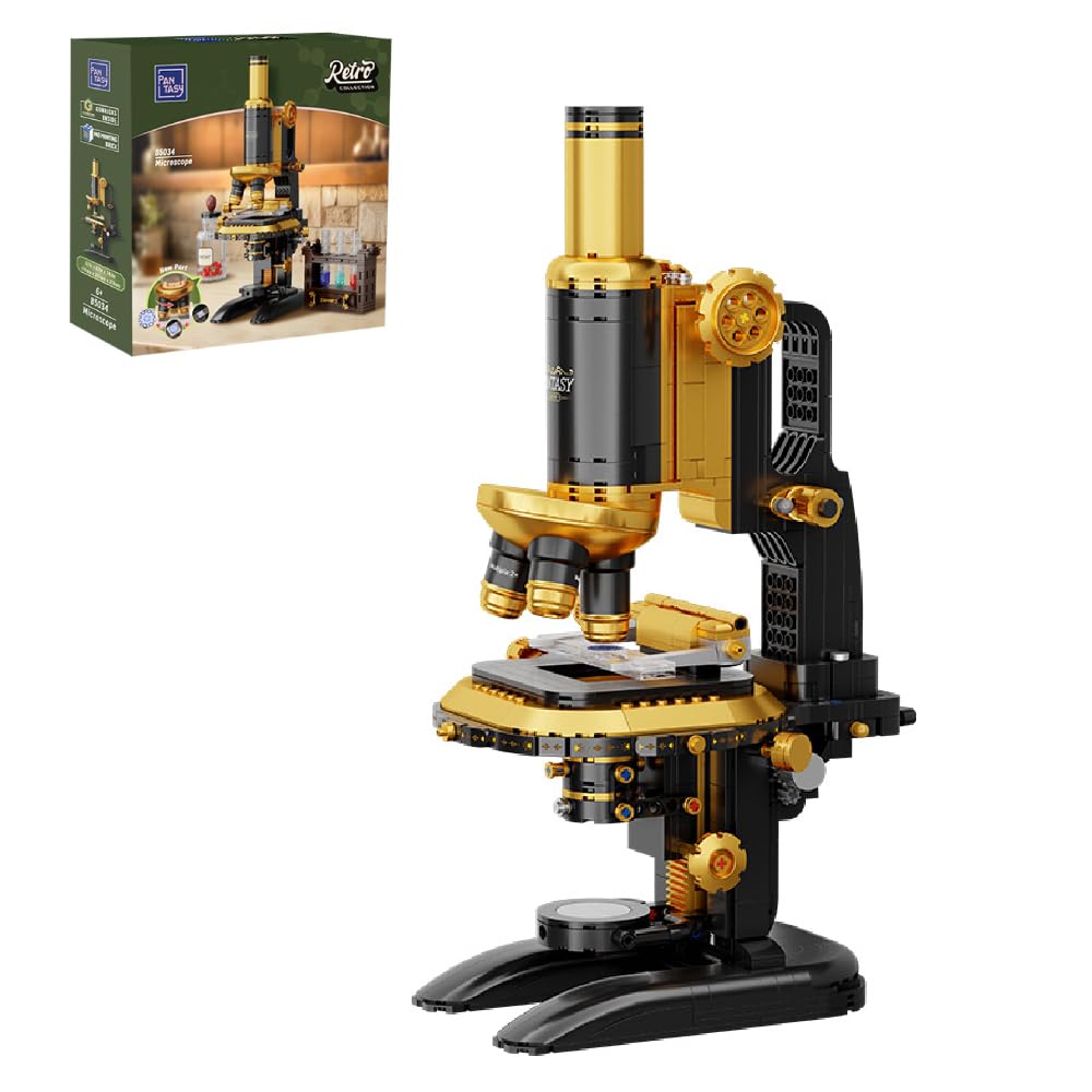 PANTASY Retro Microscope Building Kit for Adults – Antique Brass Finish & Lab Accessories