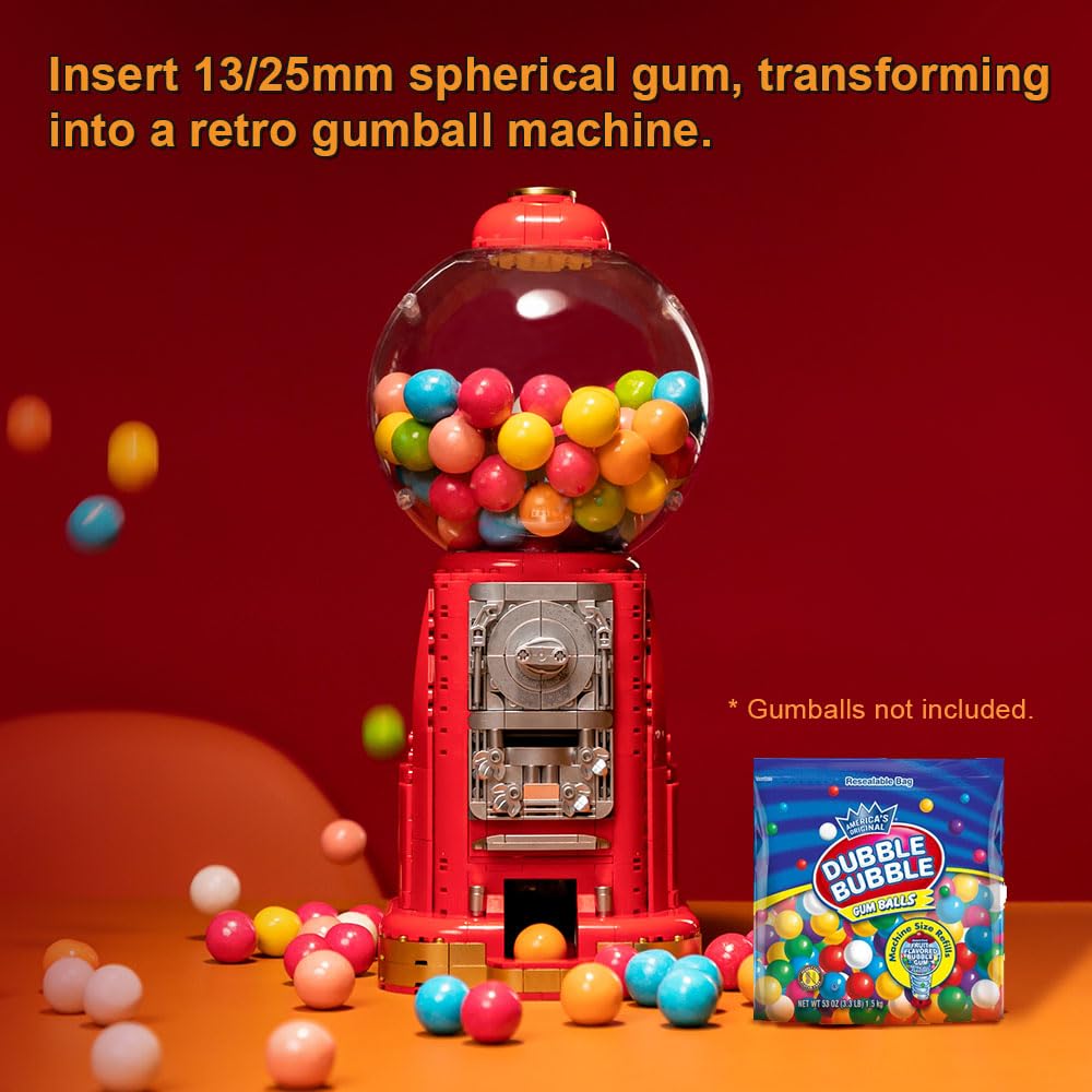 PANTASY Retro Gumball Machine Building Block Set – 12 Micro Blocks & 12 Lucky Notes