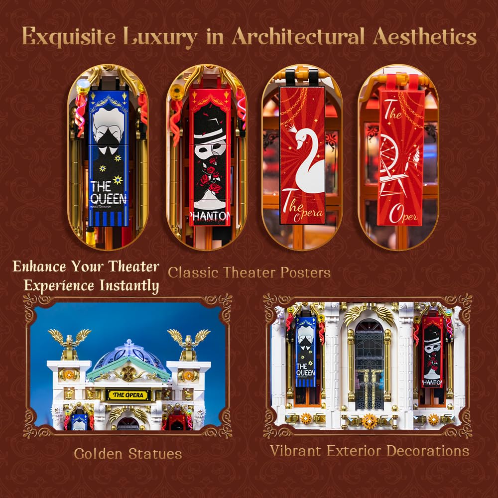 PANTASY Vintage European Grand Theater Building Set – Modular Model with Crystal Dome, LED Lighting & Expandable Street Scenes