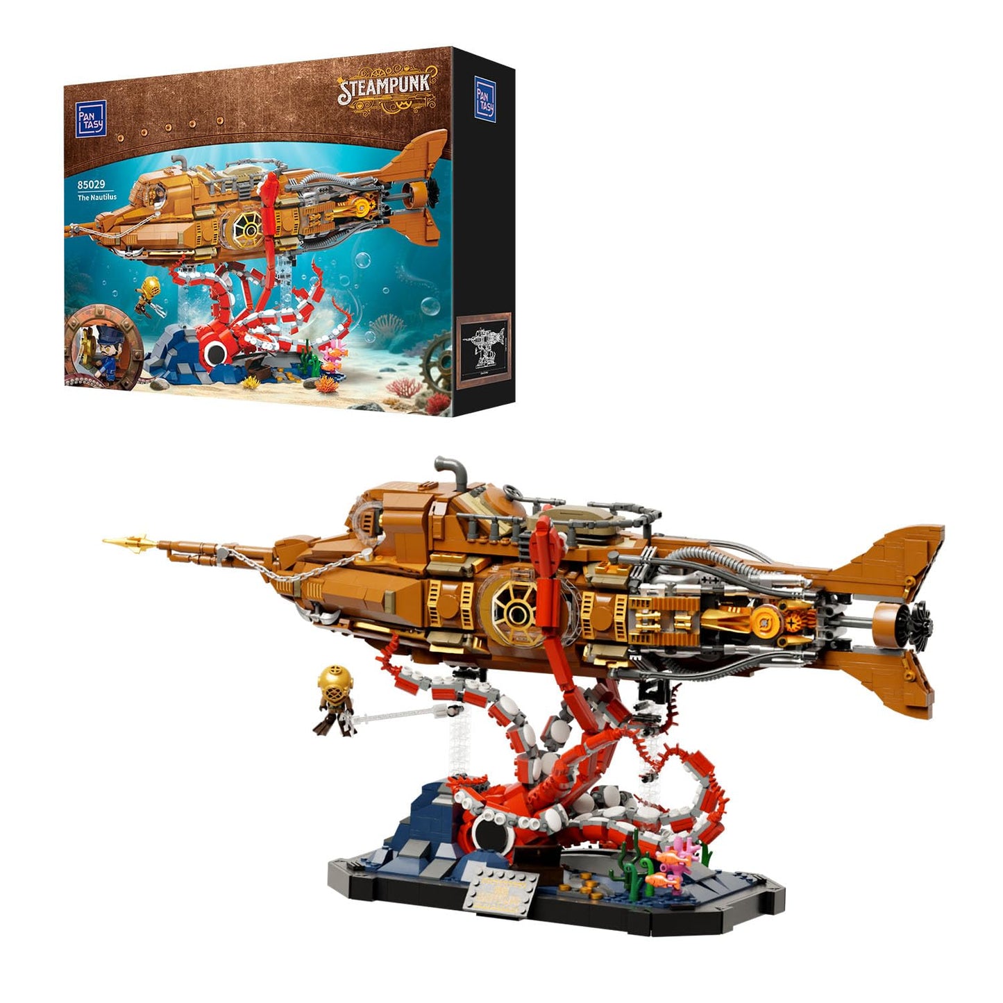 Pantasy Steampunk Nautilus Submarine Building Set | Modular 3-Section Design for Adults