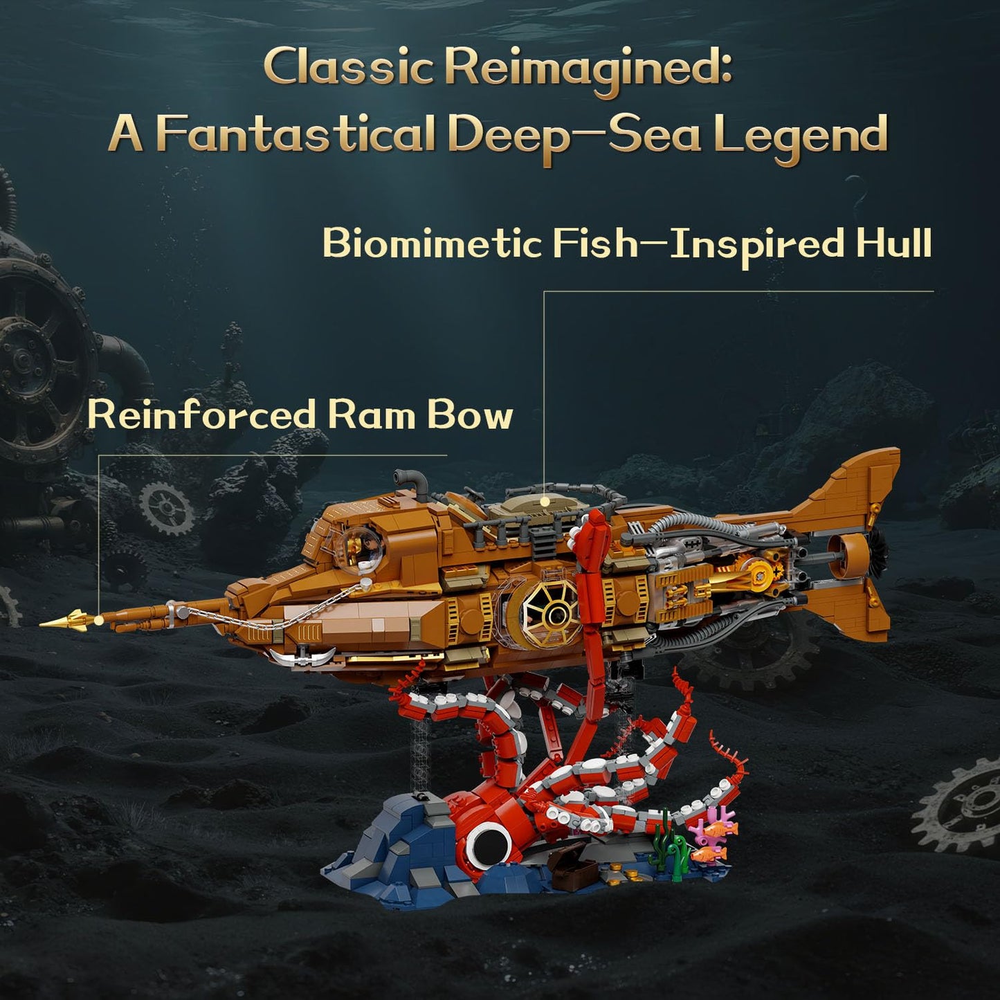 Pantasy Steampunk Nautilus Submarine Building Set | Modular 3-Section Design for Adults