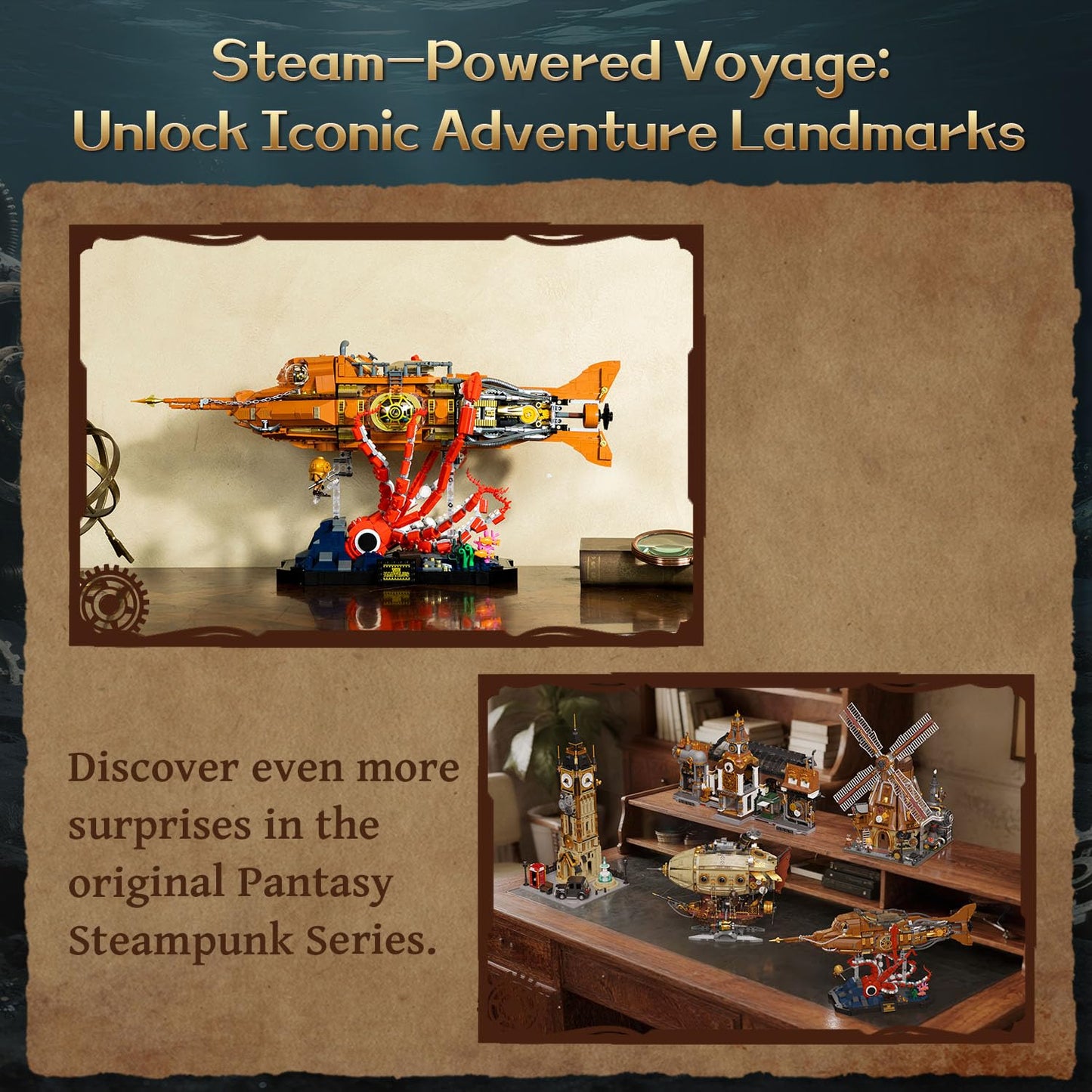 Pantasy Steampunk Nautilus Submarine Building Set | Modular 3-Section Design for Adults