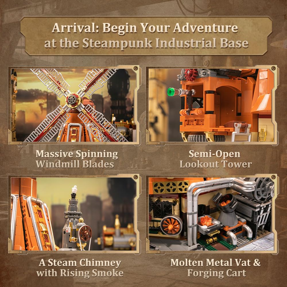 PANTASY Steampunk Windmill Workshop Building Set – Dutch Windmill with Motorized Blades