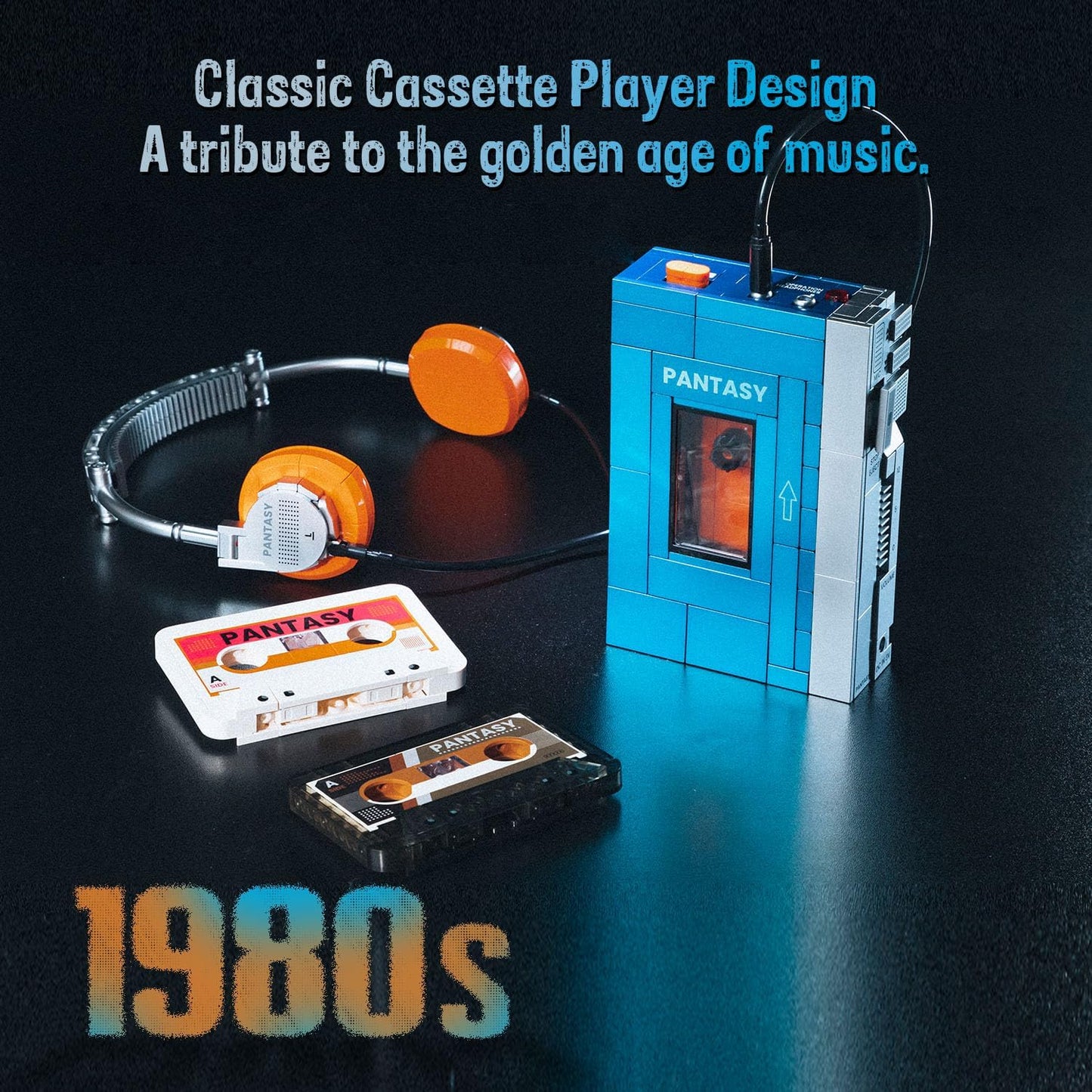 PANTASY Retro Cassette Player Building Set – Interchangeable Tapes, Headphones & Collectible Display