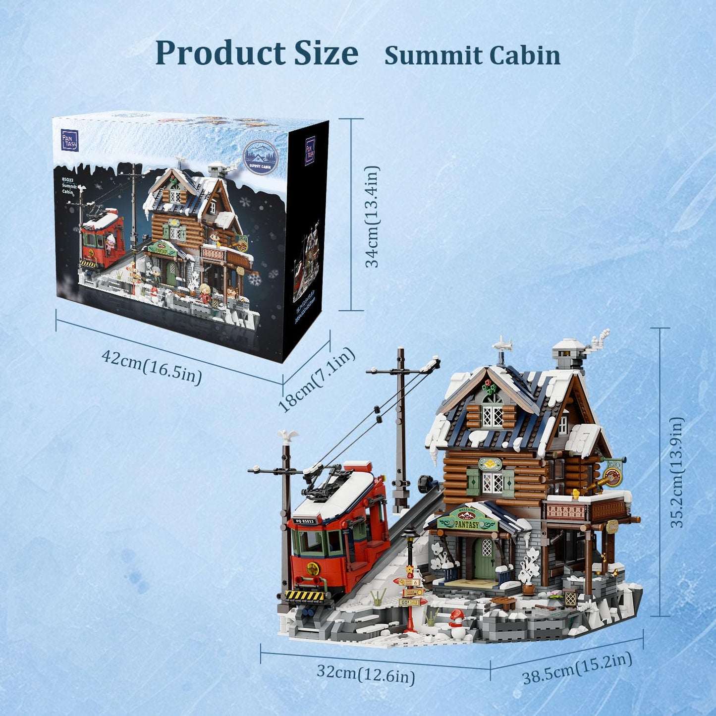 PANTASY Winter Summit Ski Lodge Building Set | 3-Story Alpine Cabin with Cable Car