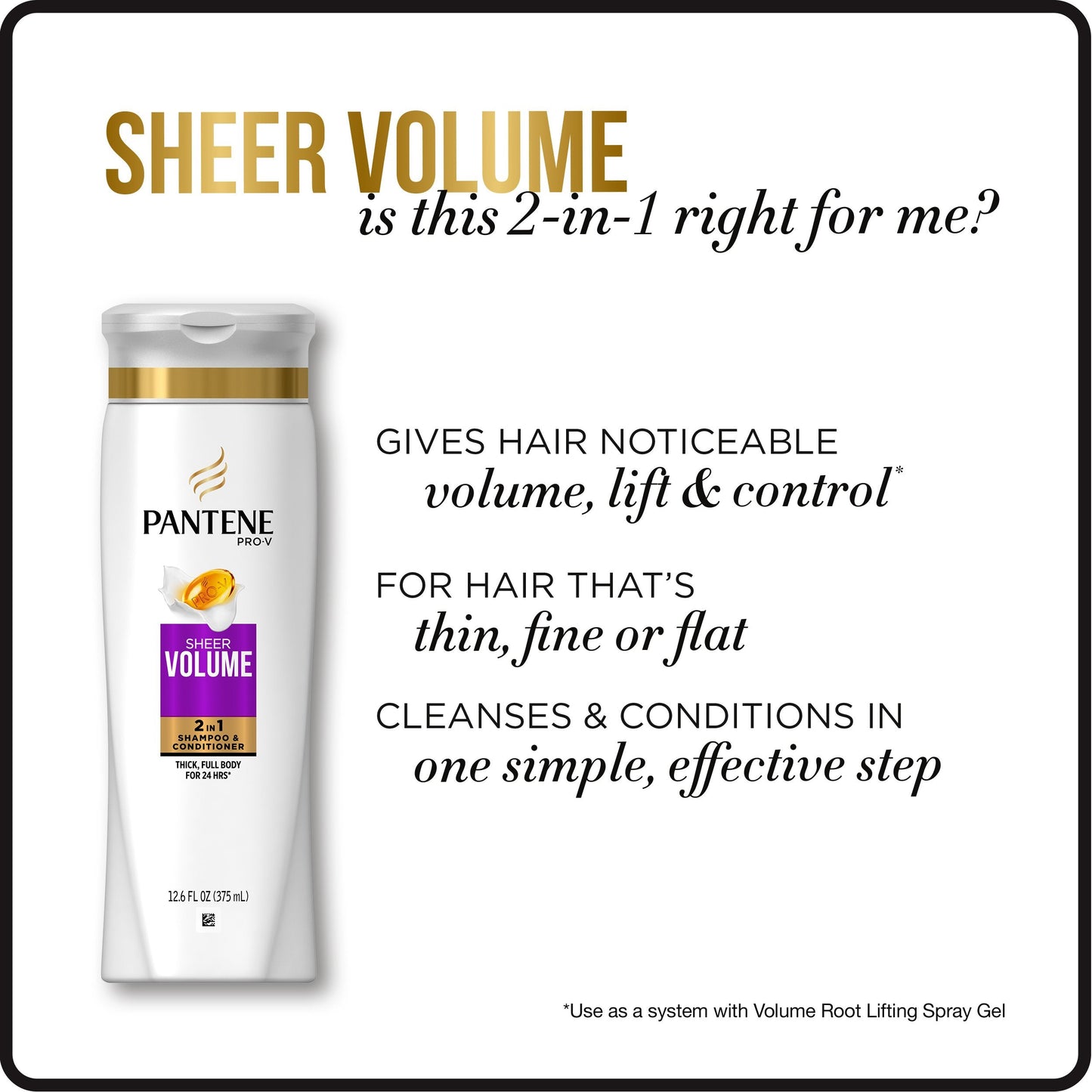 Pantene Pro-V Sheer Volume 2-in-1 Shampoo & Conditioner, 20.1 fl oz