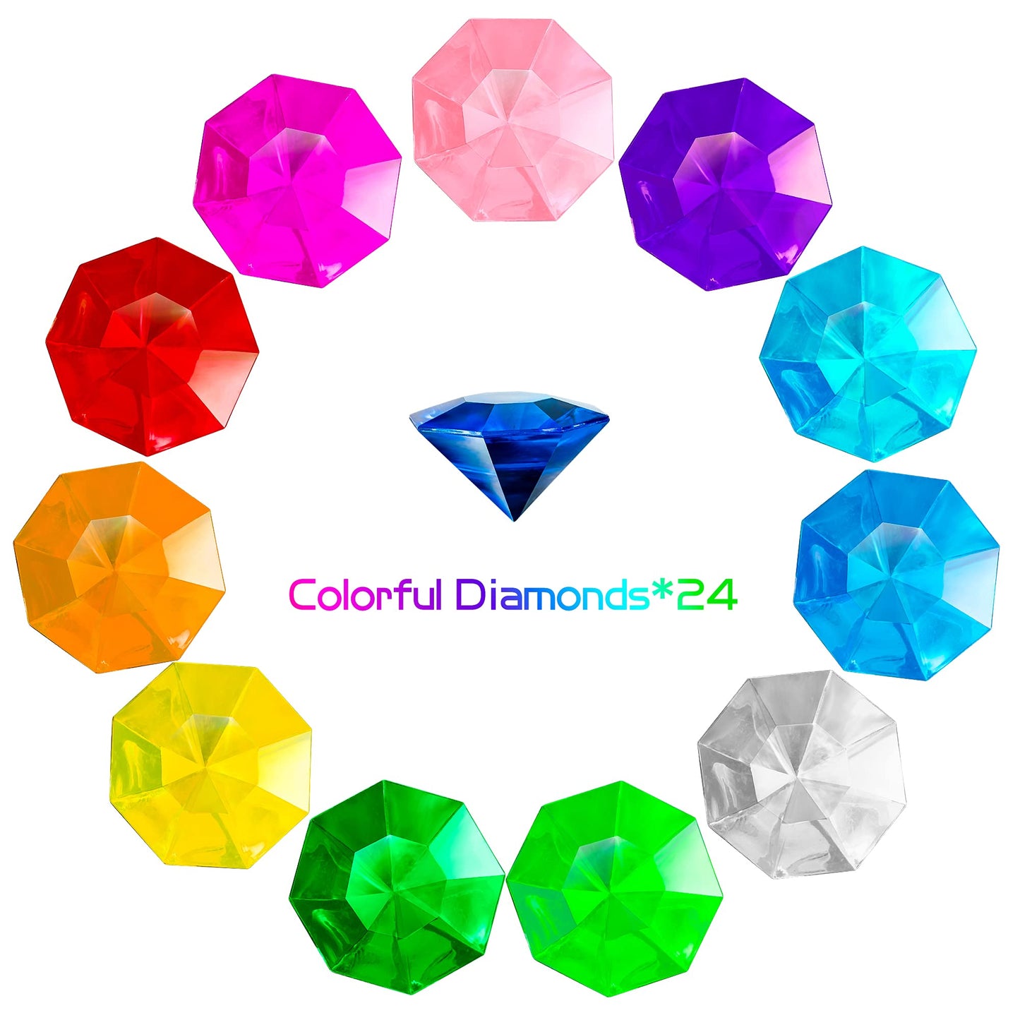 Pantide 35Pcs Acrylic Diamond Gems & Gold Power Rings Set – Cake Decor & Party Favors