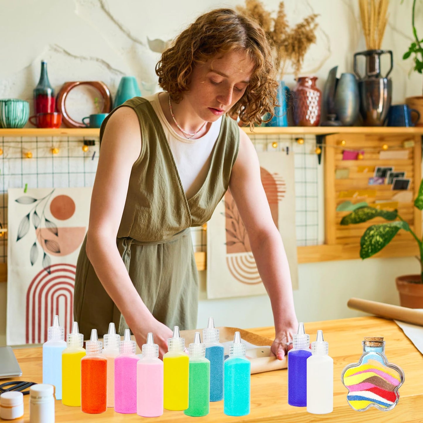 Panxxsen 12-Piece Art Sand Kit: 12 Rainbow Colors for DIY Crafts