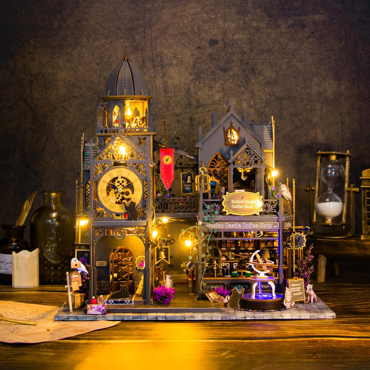 PANZIYU DIY Miniature House Kit – Huoluo Castle with LED Lights | Fantasy Dollhouse