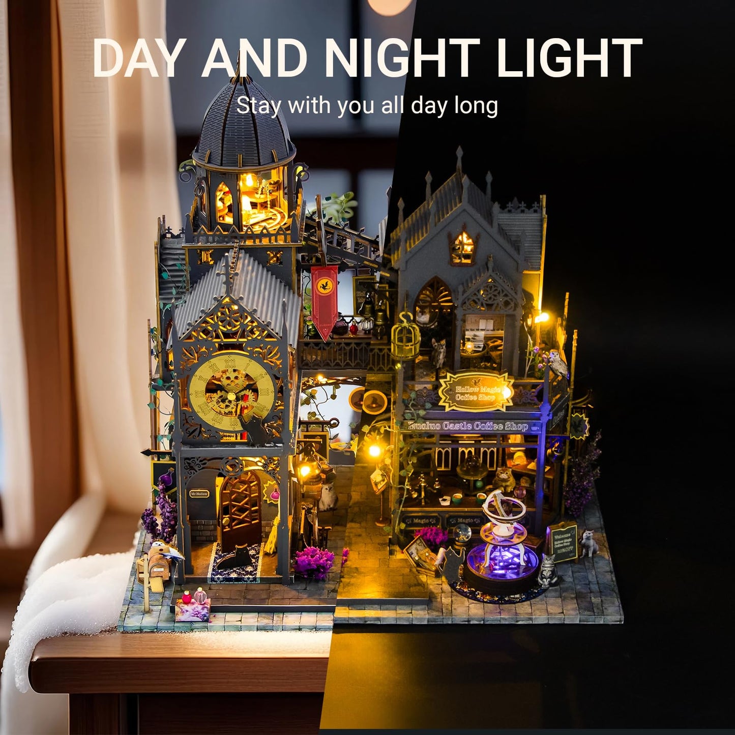 PANZIYU DIY Miniature House Kit – Huoluo Castle with LED Lights | Fantasy Dollhouse