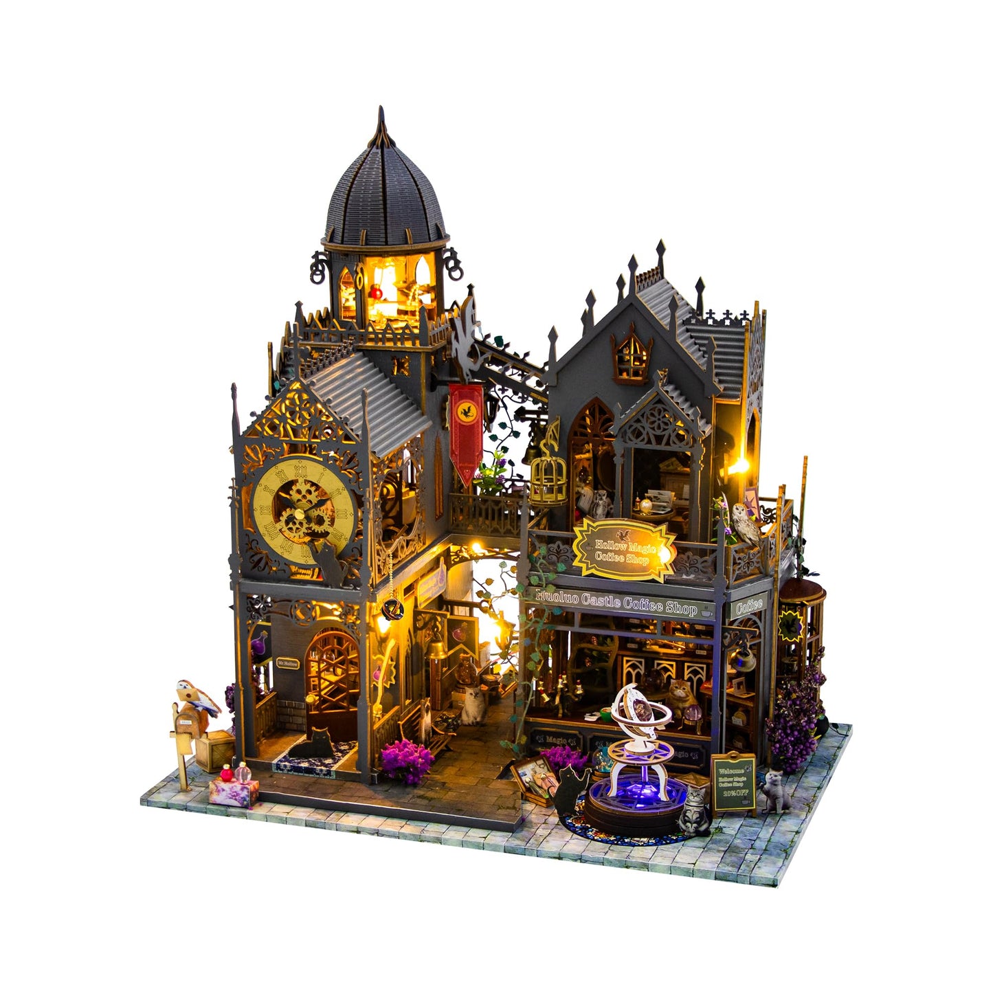 PANZIYU DIY Miniature House Kit – Huoluo Castle with LED Lights | Fantasy Dollhouse