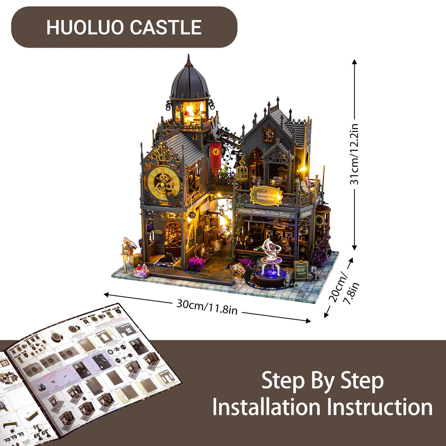 PANZIYU DIY Miniature House Kit – Huoluo Castle with LED Lights | Fantasy Dollhouse